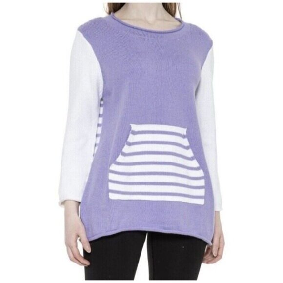 Neon Buddha Women’s Cotton Sweater 3/4 Sleeve Size XL Round Neck purple NEW - Picture 1 of 11